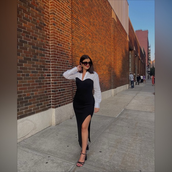 STAUD | Dresses | Staud Hazel Combo Slit Midi Dress | Poshmark